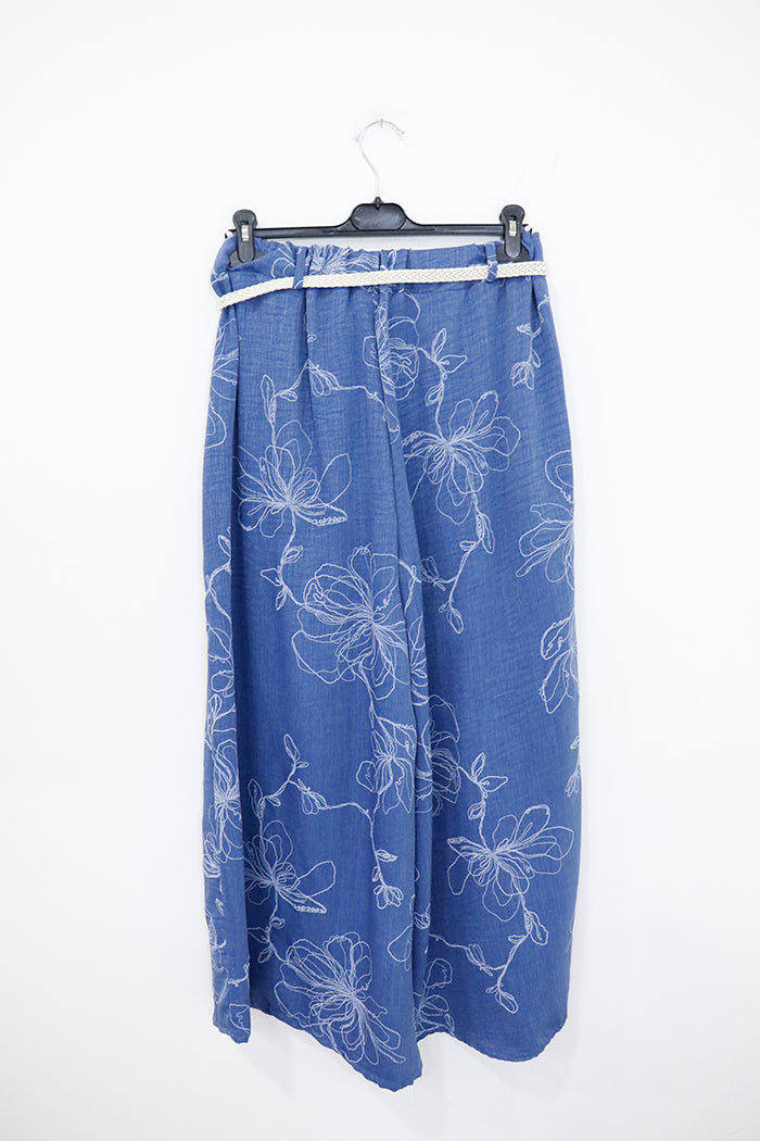 Pantapalazzo di jeans a fantasia floreale