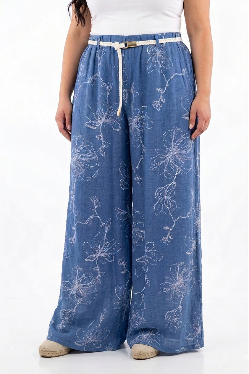 Pantapalazzo di jeans a fantasia floreale